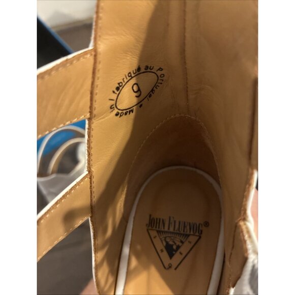 john fluevog Authentic White Leather Modern Living Slant Ankle Strap Heel 9 - Picture 9 of 12